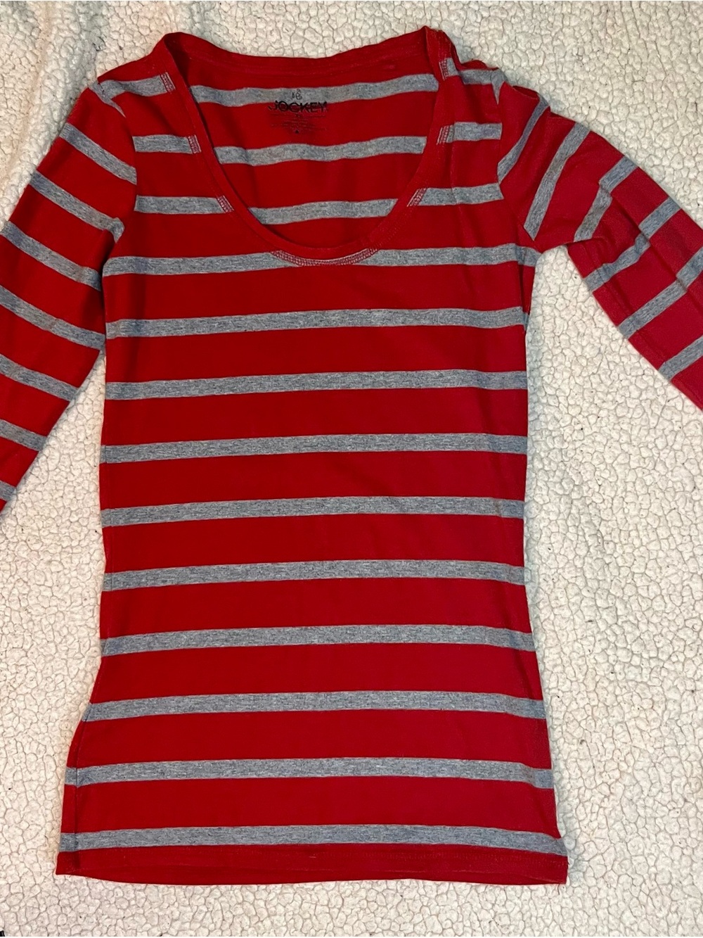 Jockey Red and Gray Striped half Sleeve Scoop Neck Tee